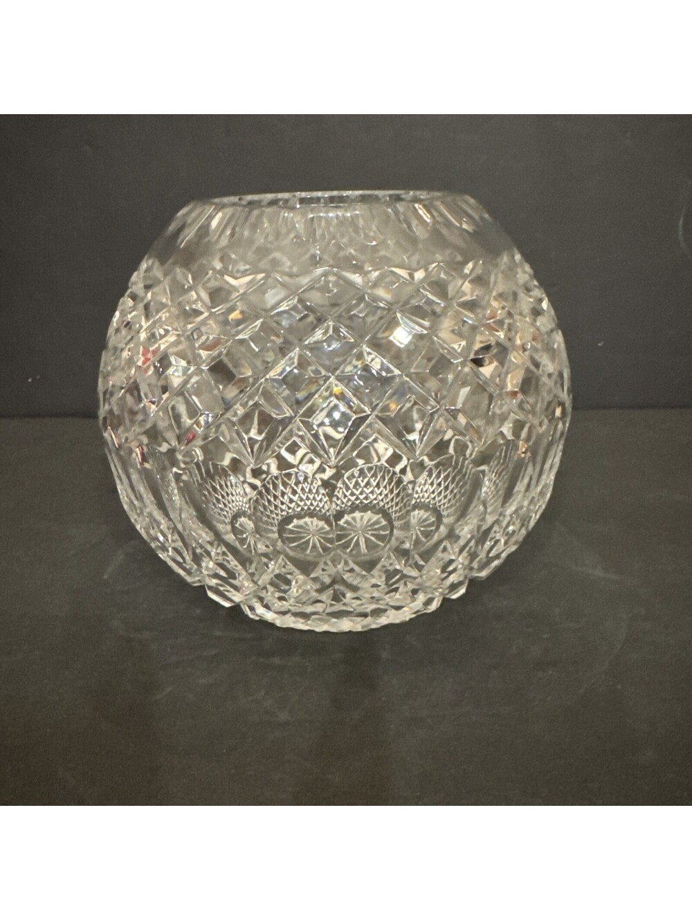 Gorgeous Detailed Clear Cut Crystal Rose Bowl Vase 6" Wide By 5” High